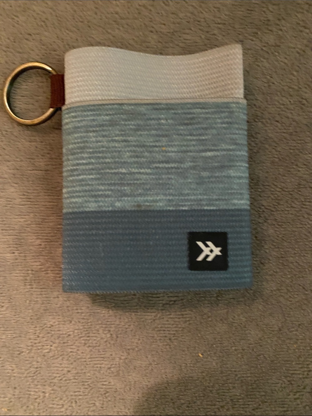 Striped Blue & White Card and Key Holder with Key Ring